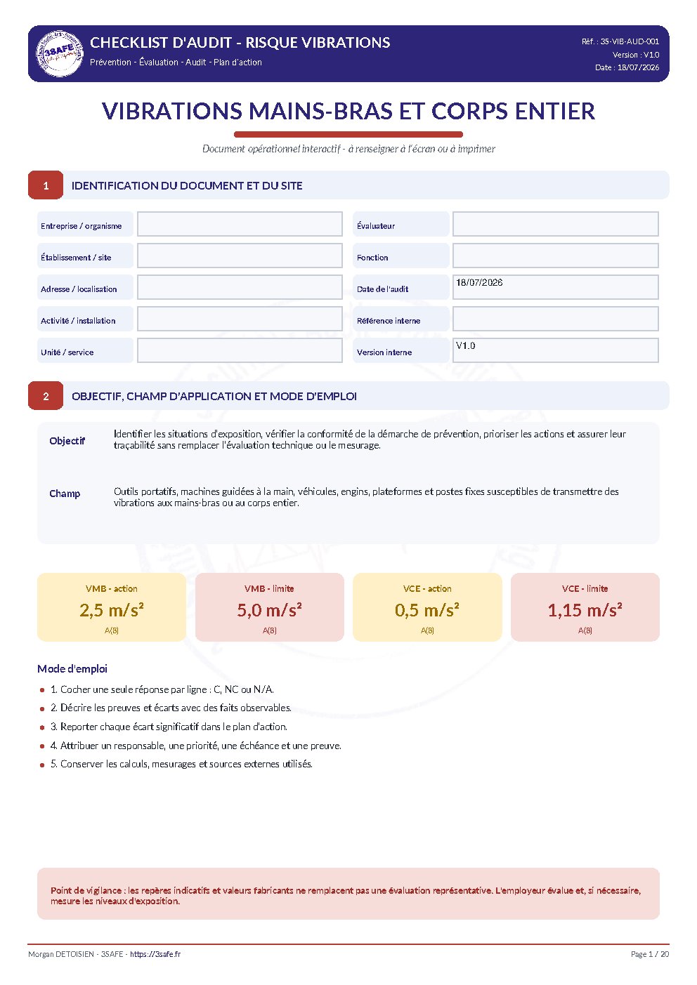 Aperçu de Checklist & Audit Vibrations