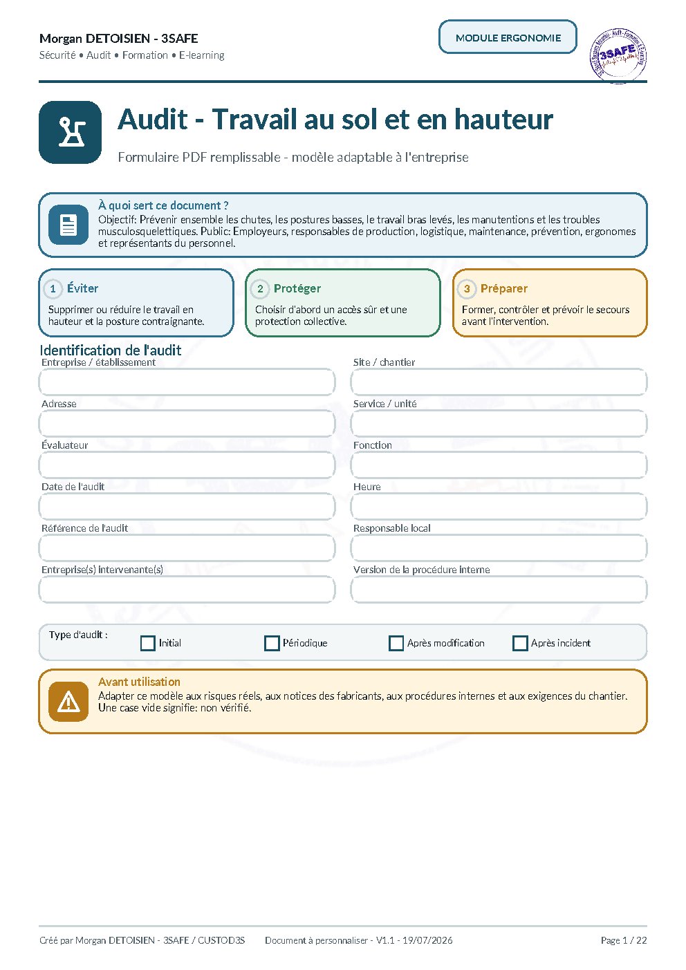 Aperçu de Checklist Travail au sol et en hauteur