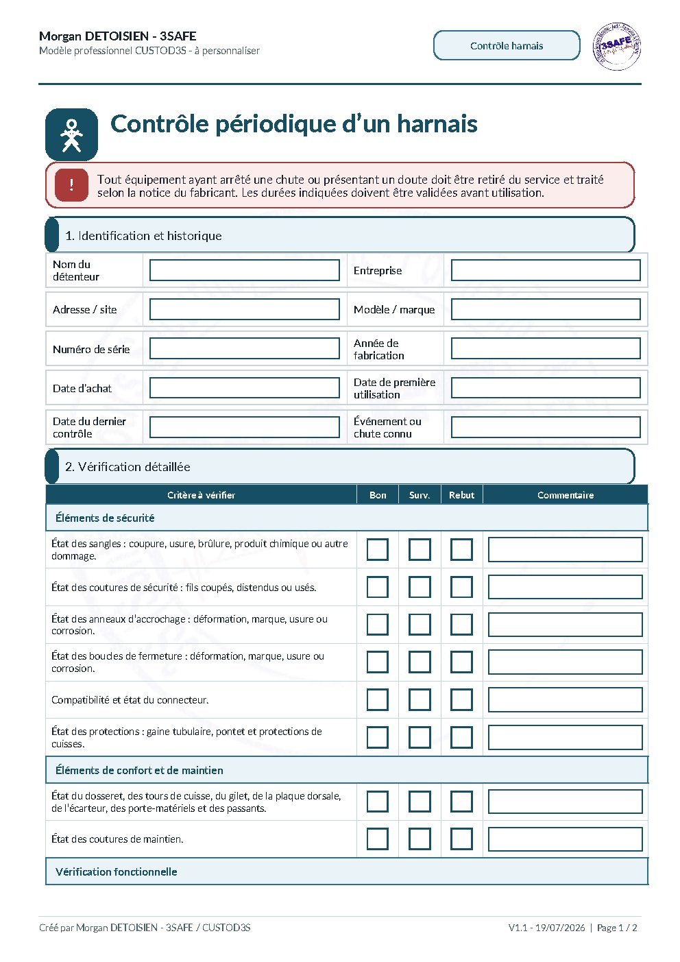 Aperçu de Fiche contrôle harnais
