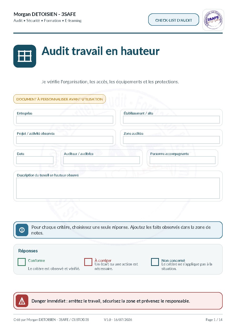 Aperçu de Audit Travail en Hauteur