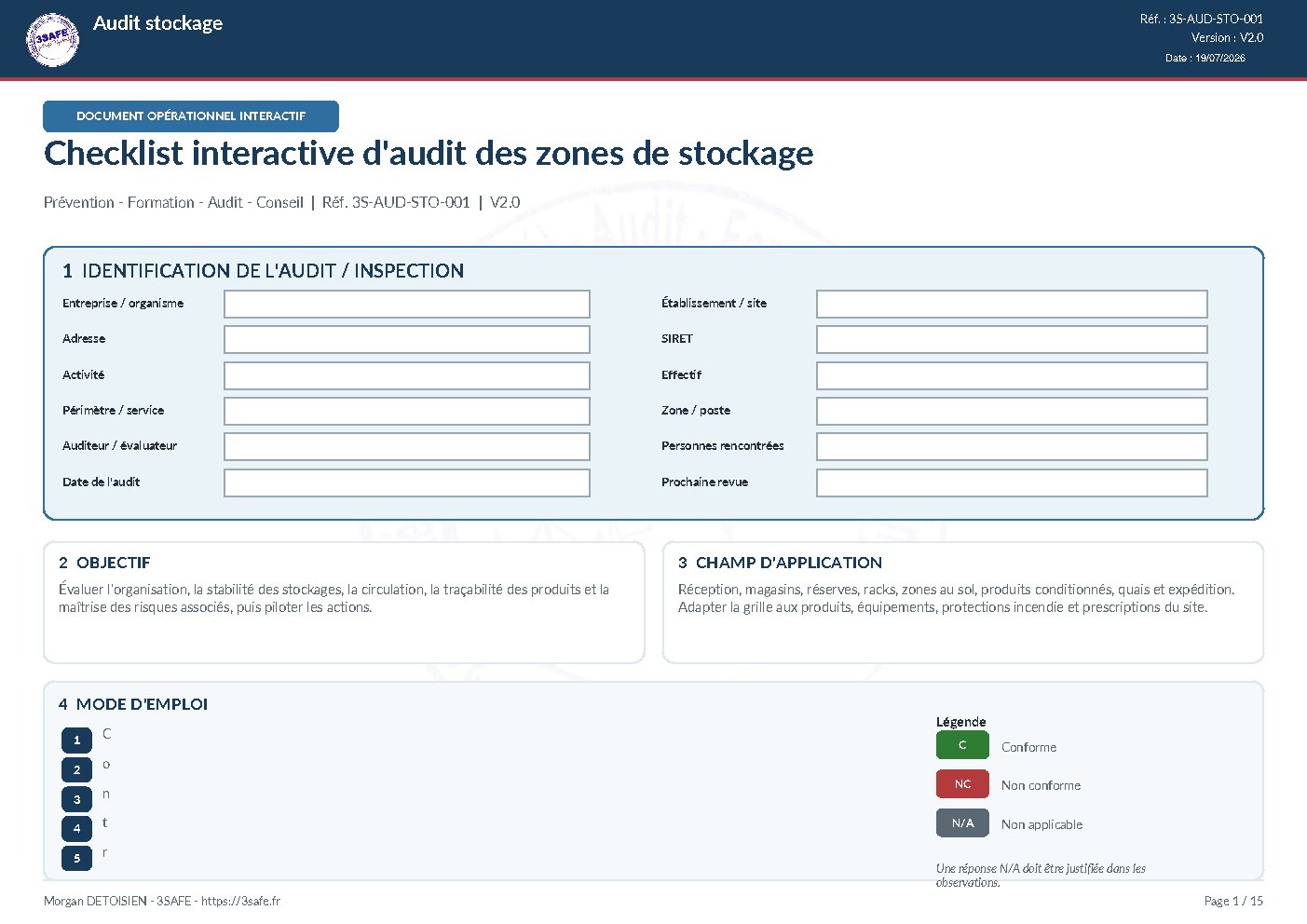 Aperçu de Audit Zone Stockage