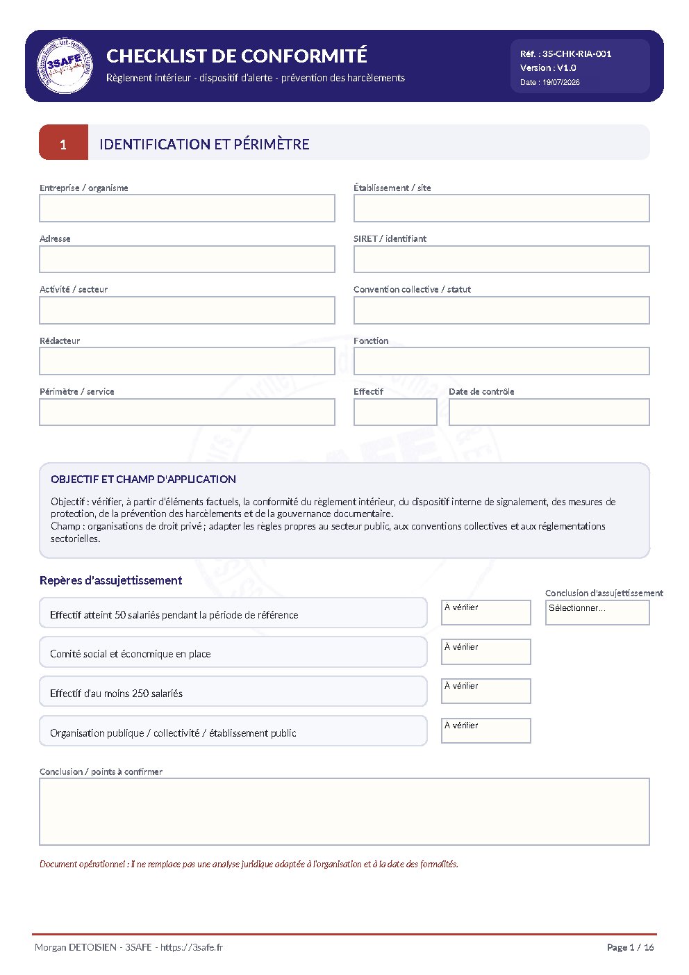 Aperçu de Checklist conformité Règlement intérieur