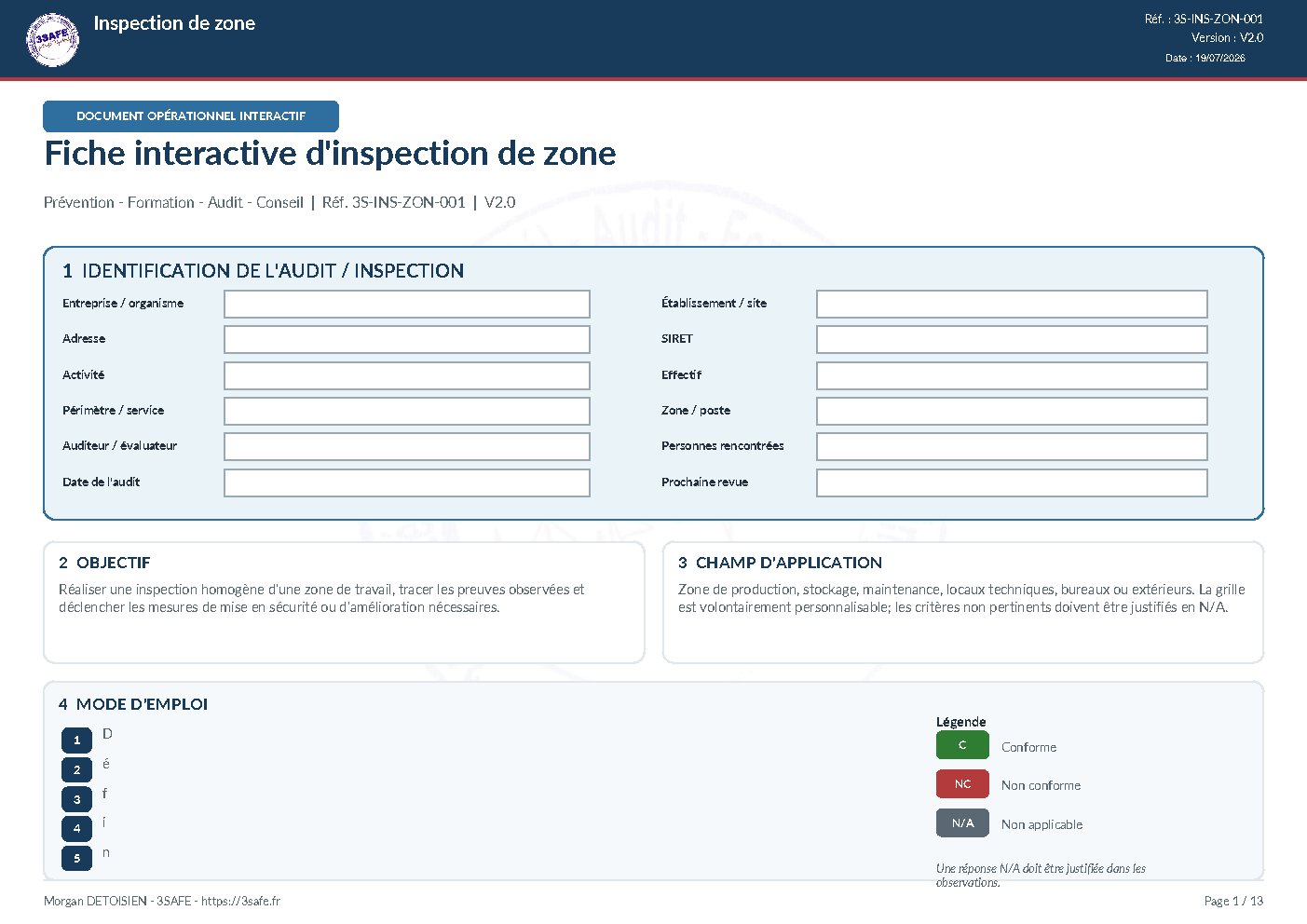 Aperçu de Fiche inspection zone de travail