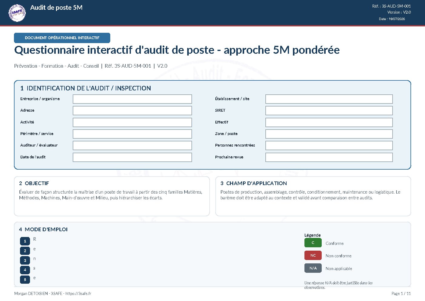 Aperçu de Questionnaire 5 M analyse de poste