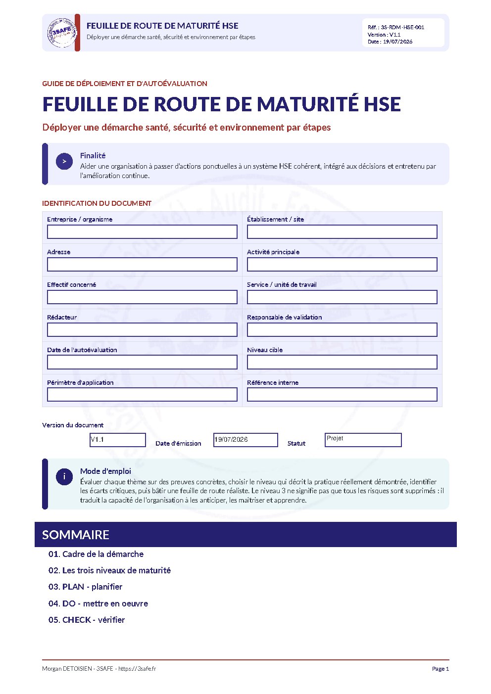 Aperçu de Feuille de route démarche HSE