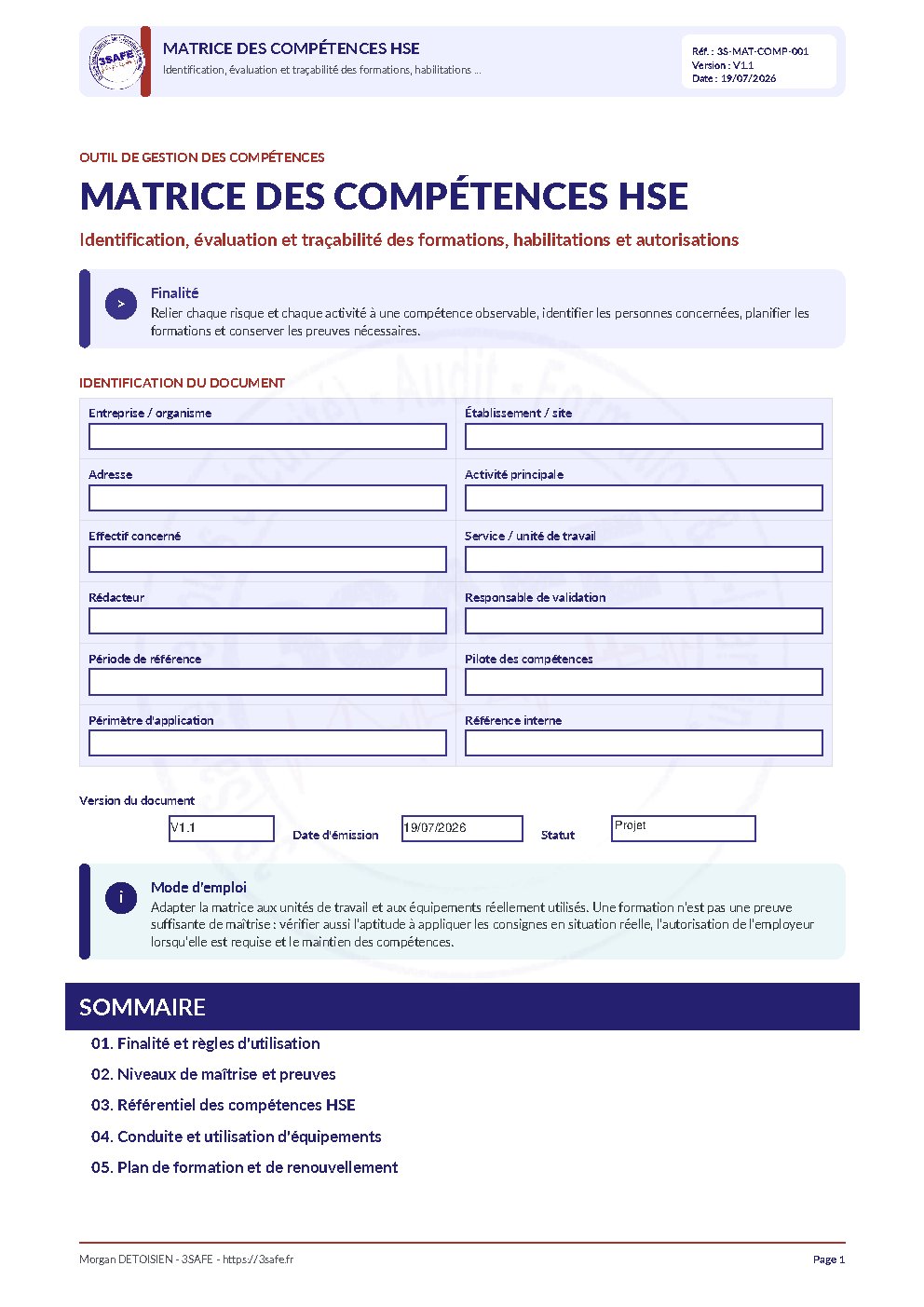 Aperçu de Matrice compétences HSE