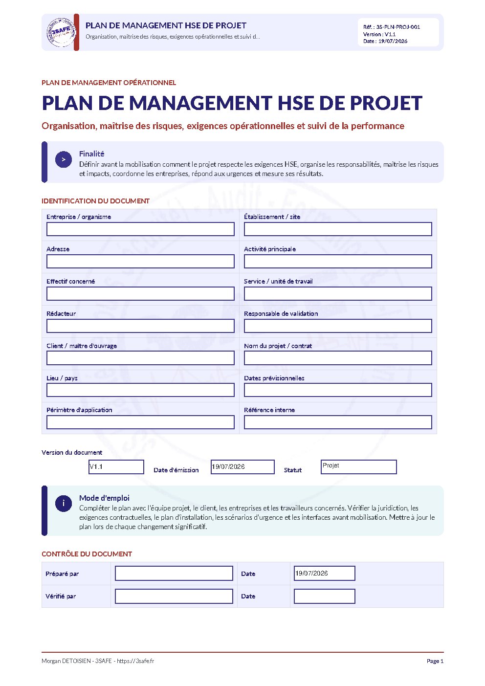 Aperçu de Plan management HSE