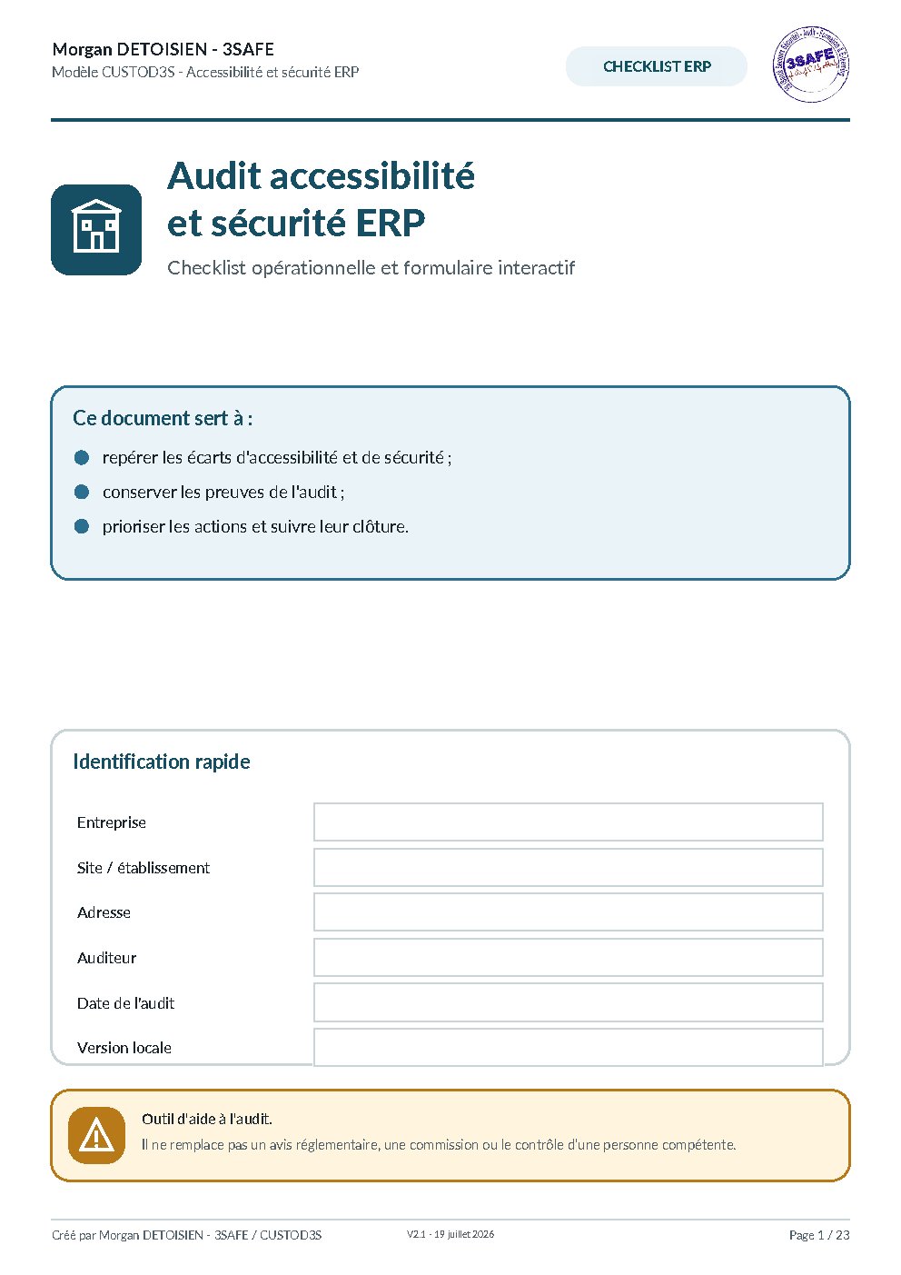 Aperçu de Checklist accueil sécurité en ERP