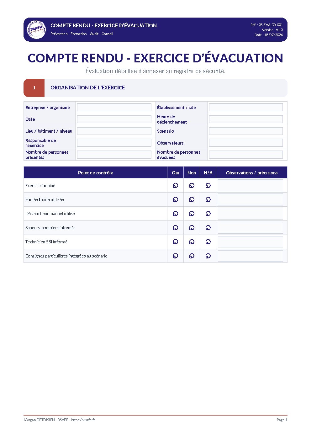 Aperçu de Compte rendu exercice évacuation