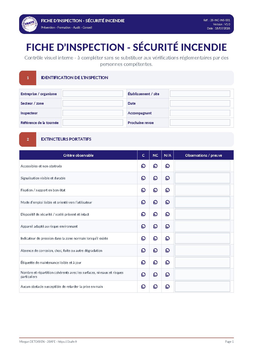 Aperçu de Fiche inspection sécurité incendie 2