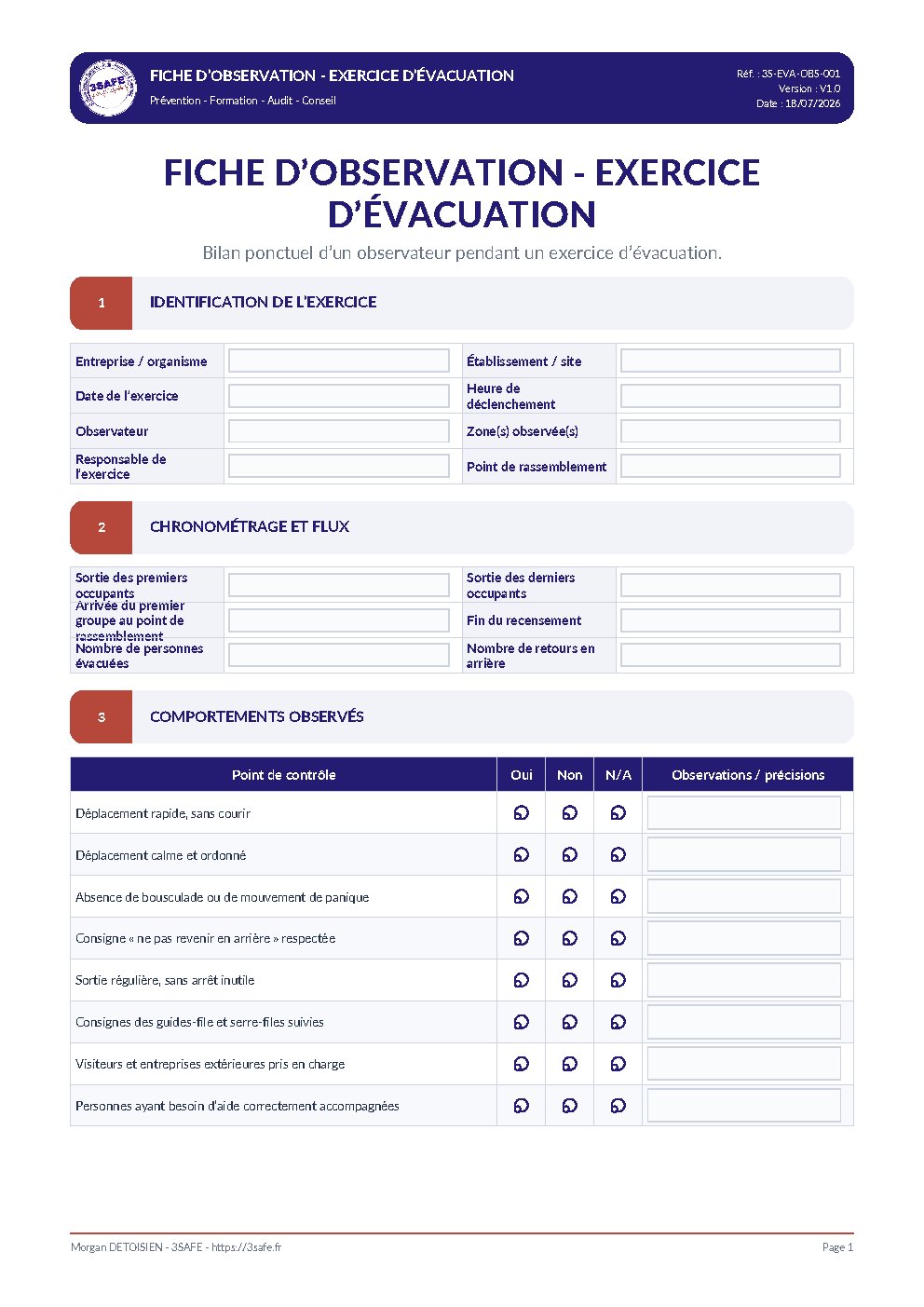 Aperçu de Fiche observation exercice évacuation