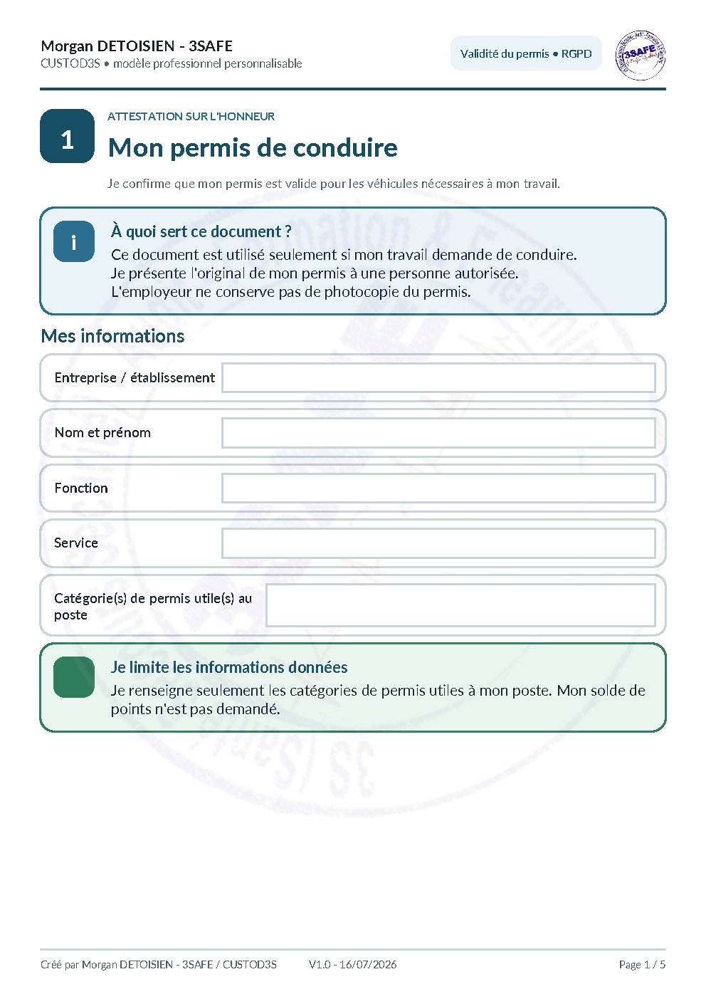 Aperçu de Attestation validité permis conduire RGPD