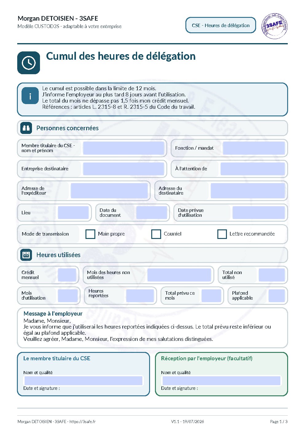Aperçu de Information heures de délégation