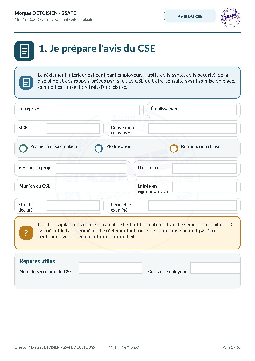 Aperçu de Avis Réglement intérieur du CSE