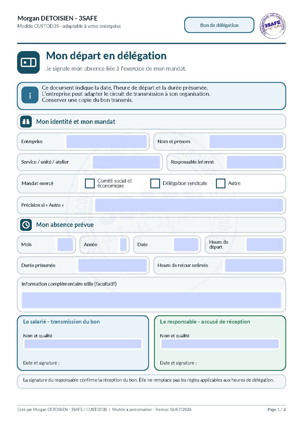 Aperçu de Bon de délégation CSE