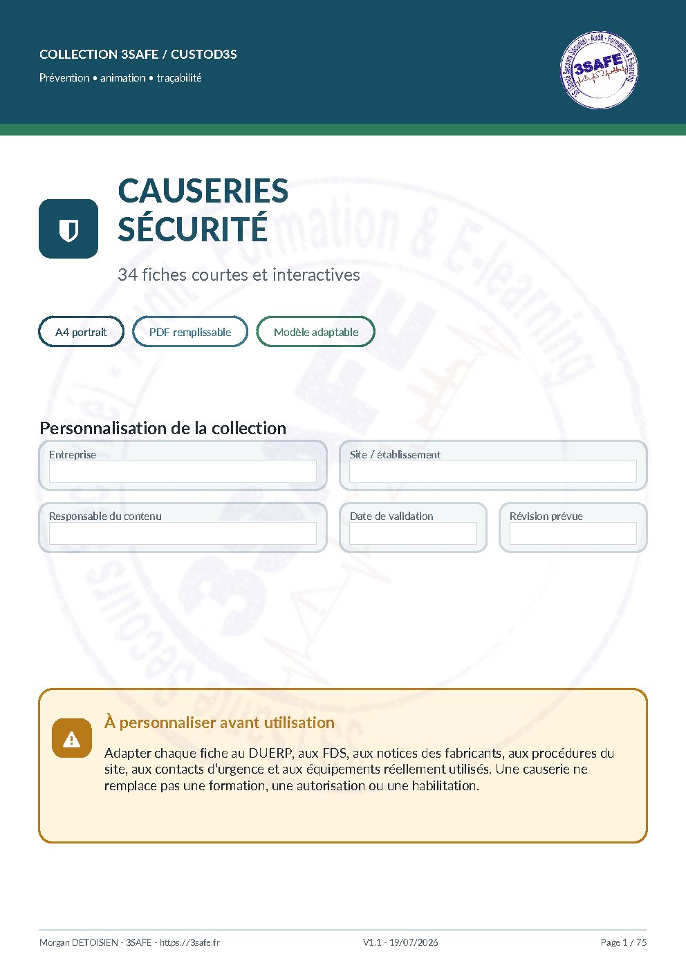 Aperçu de Causerie sécurité 34 fiches
