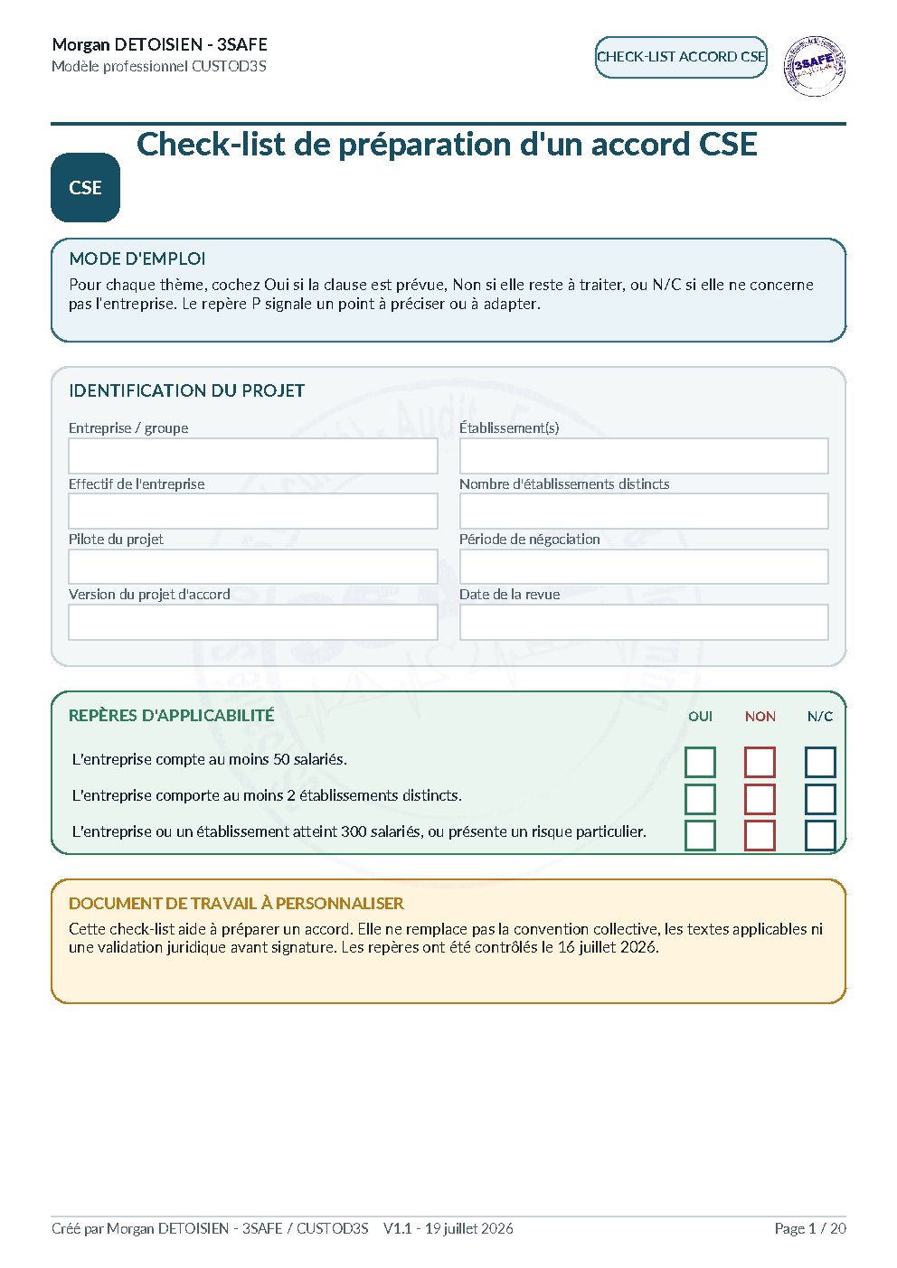 Aperçu de Checklist préparation accord CSE