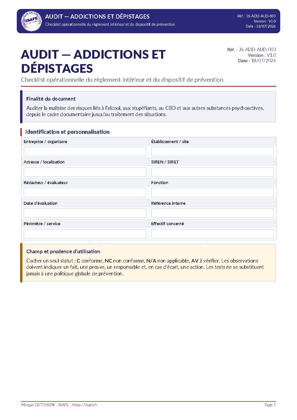 Aperçu de Audit Addictions et dépistages