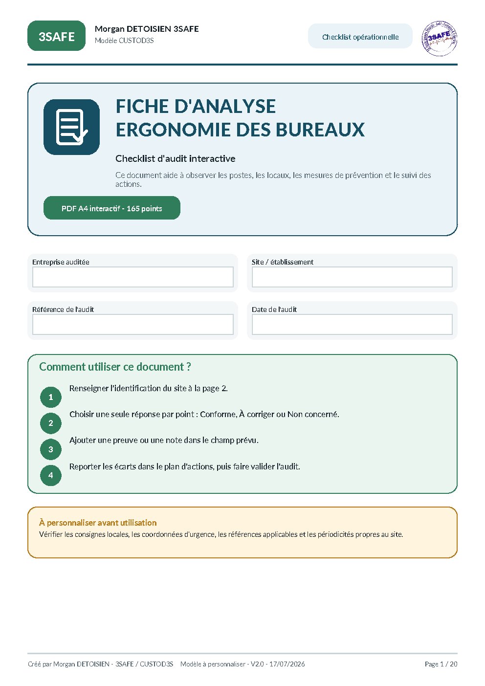 Aperçu de Audit Ergonomie Bureaux