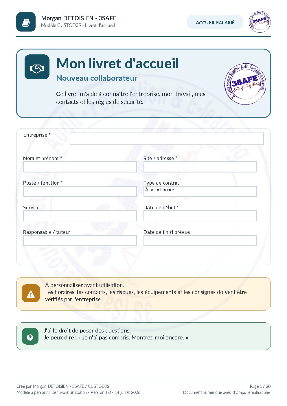 Aperçu de Livret Accueil Formulaire A4