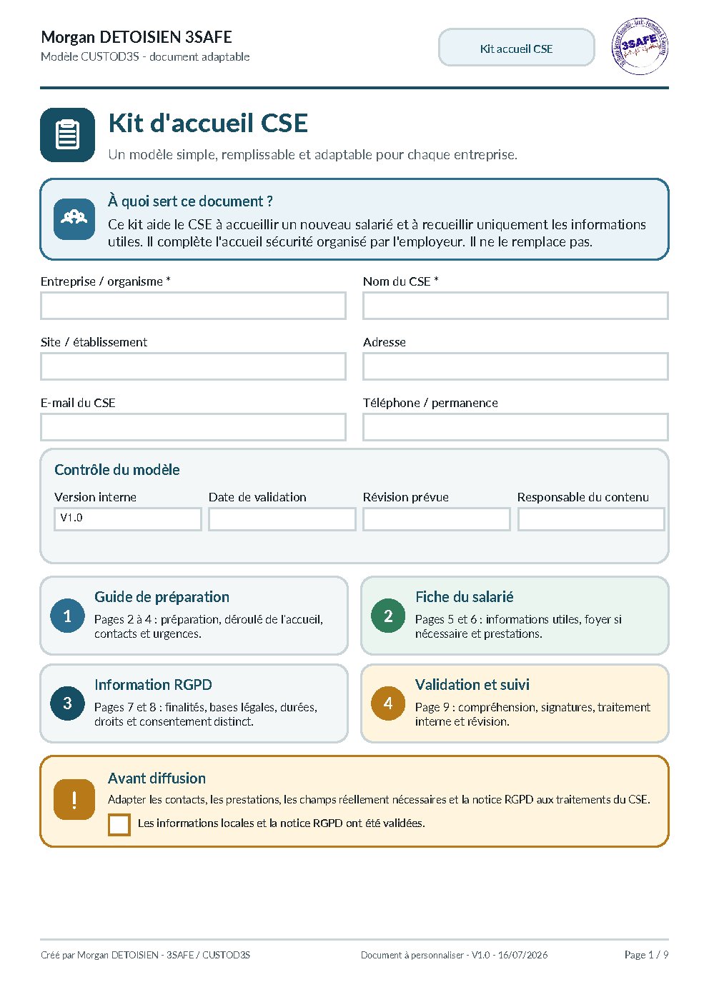 Aperçu de Kit CSE Accueil Nouvel Embauche RGPD