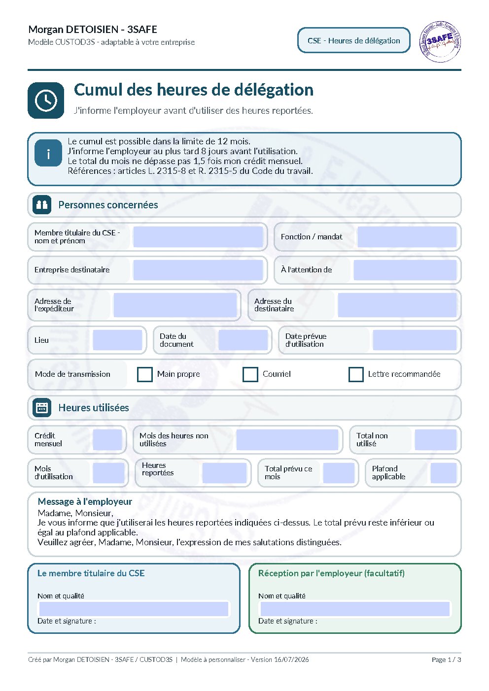 Aperçu de Information employeur cumul repartition heures CSE