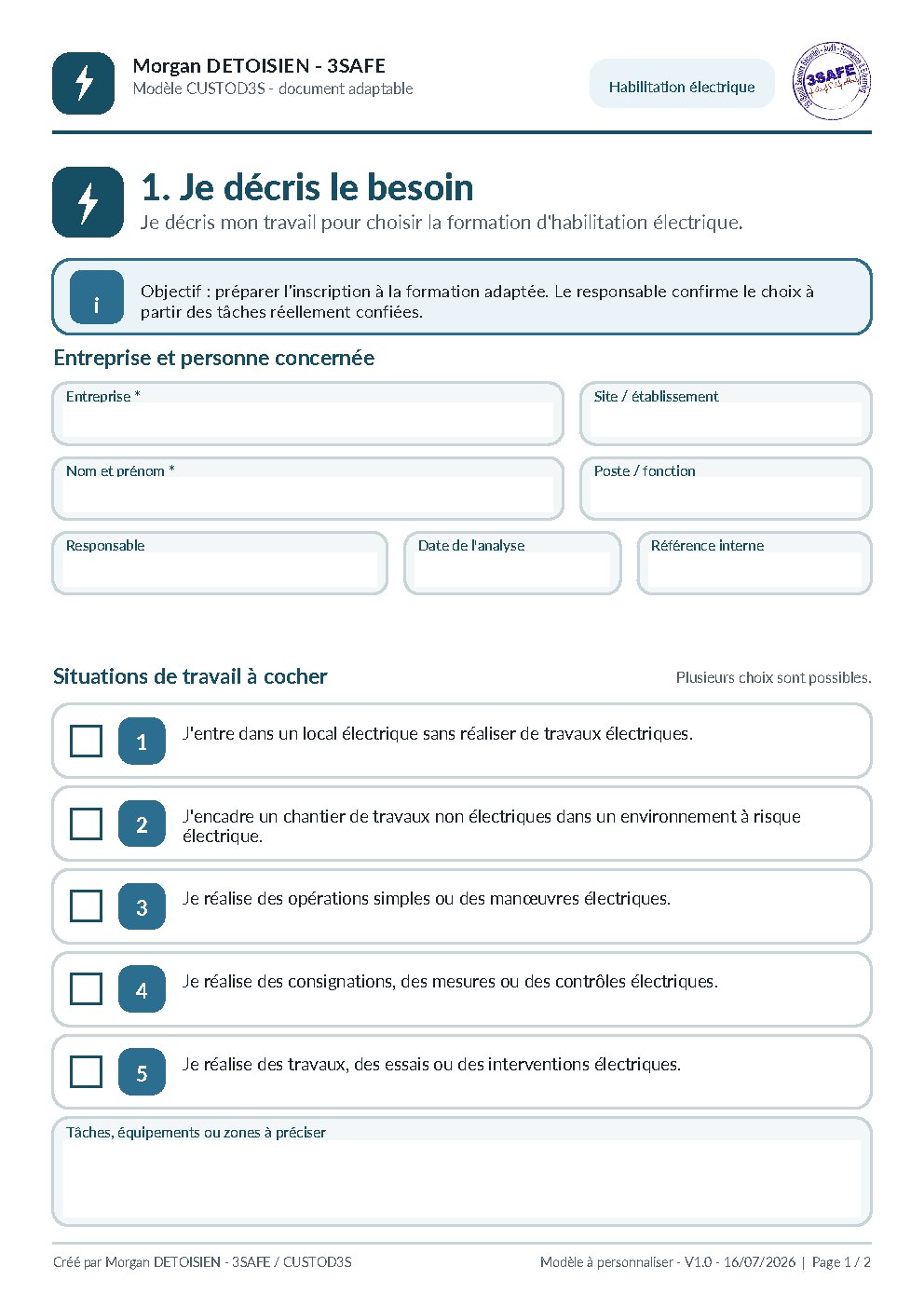 Aperçu de Fiche Choix Habilitation Electrique