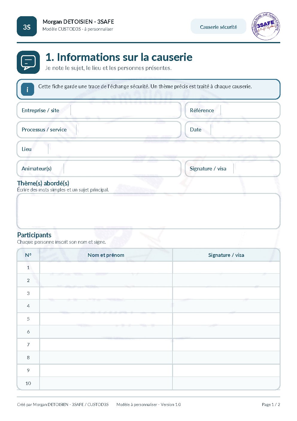 Aperçu de Fiche Causerie Sécurité