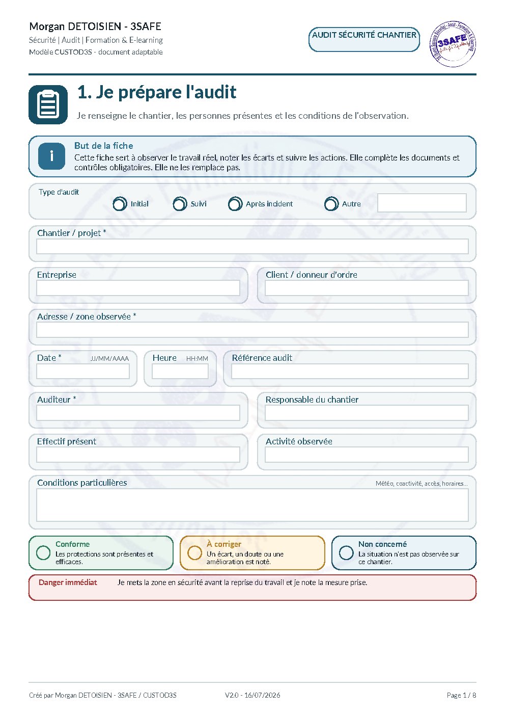 Aperçu de Fiche Audit Sécurité Chantier