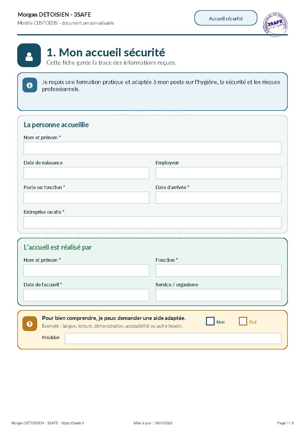 Aperçu de Fiche Accueil Sécurité Interactive Sans Verification Comprehension