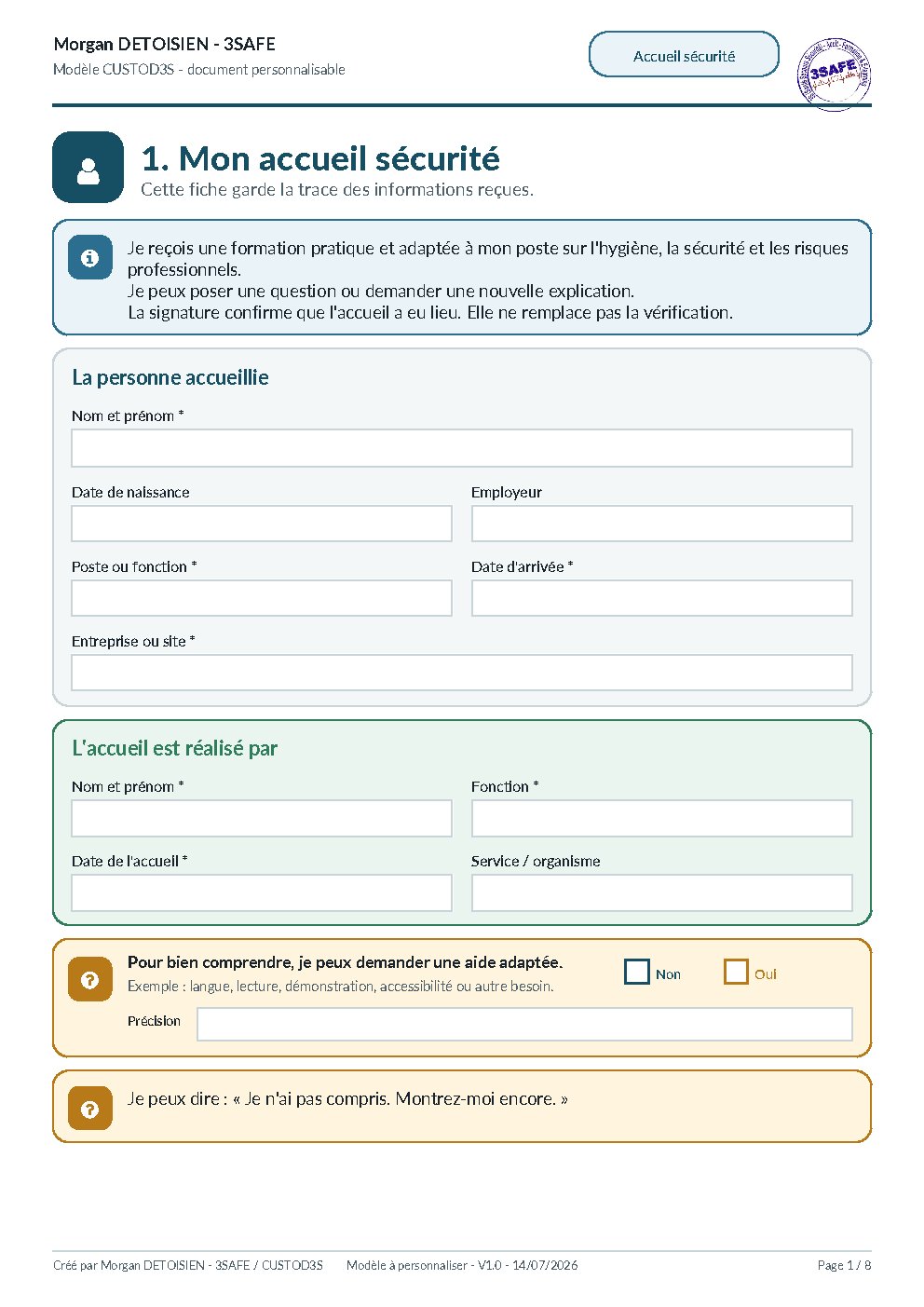 Aperçu de Fiche Accueil Sécurité Interactive