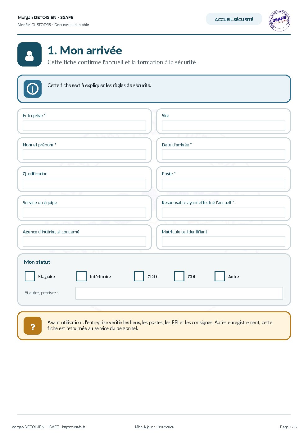 Aperçu de Fiche Accueil Sécurité Formulaire Sans Verification Comprehension