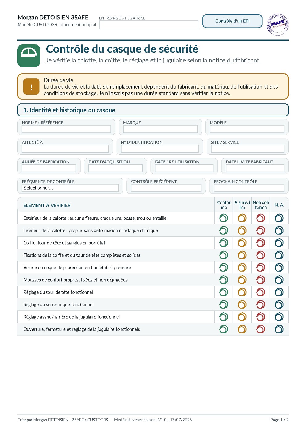 Aperçu de Contrôle Casque Sécurité