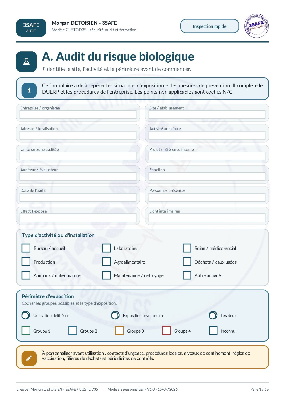 Aperçu de Checklist Inspection Risque Biologique