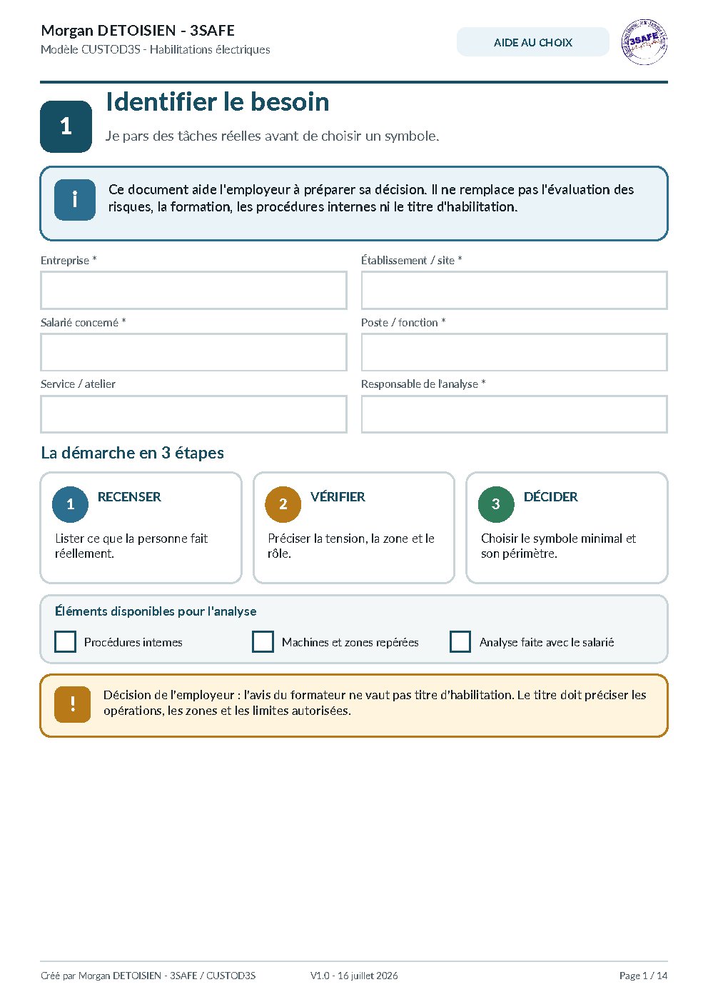 Aperçu de Checklist Habilitations Electriques NF C 18 510 Formulaire