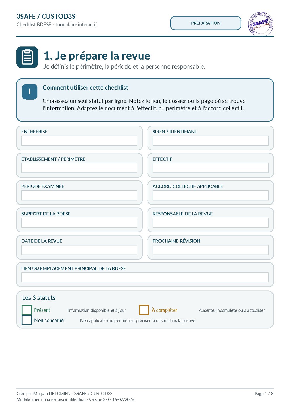Aperçu de Checklist BDESE Formulaire A4