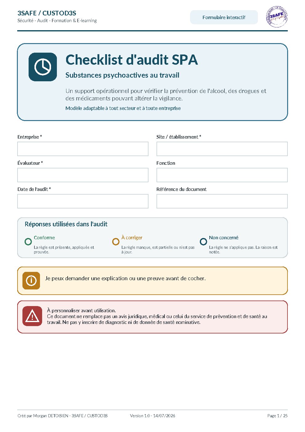 Aperçu de Checklist Audit SPA FALC Interactive
