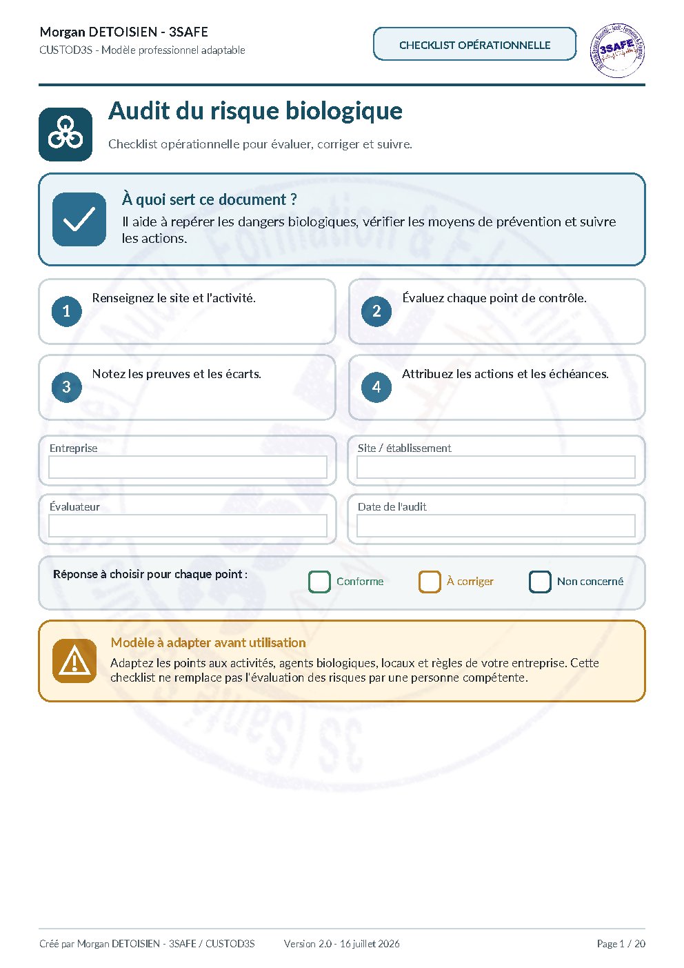 Aperçu de Checklist Audit Risque Biologique