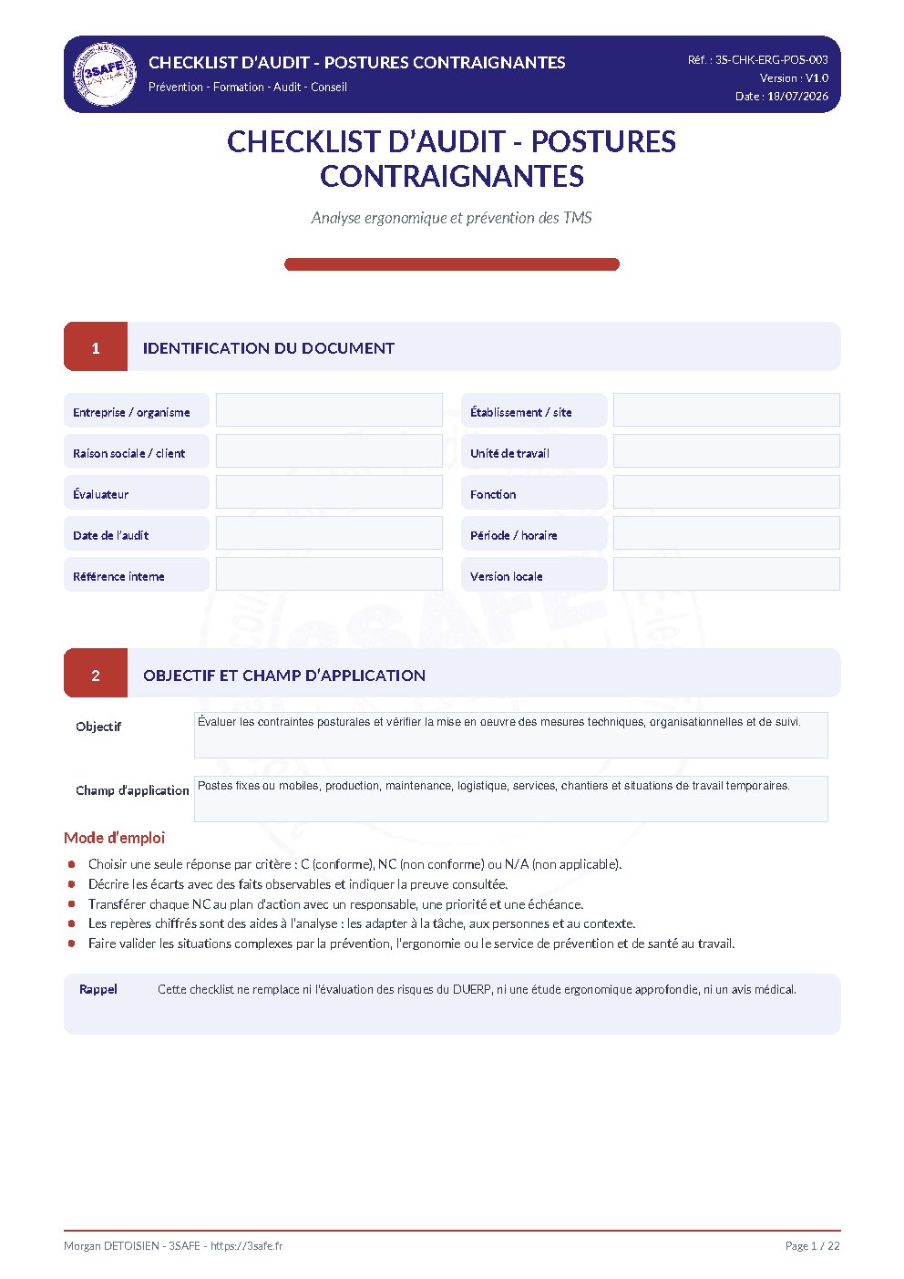 Aperçu de Checklist Audit Postures Contraignantes