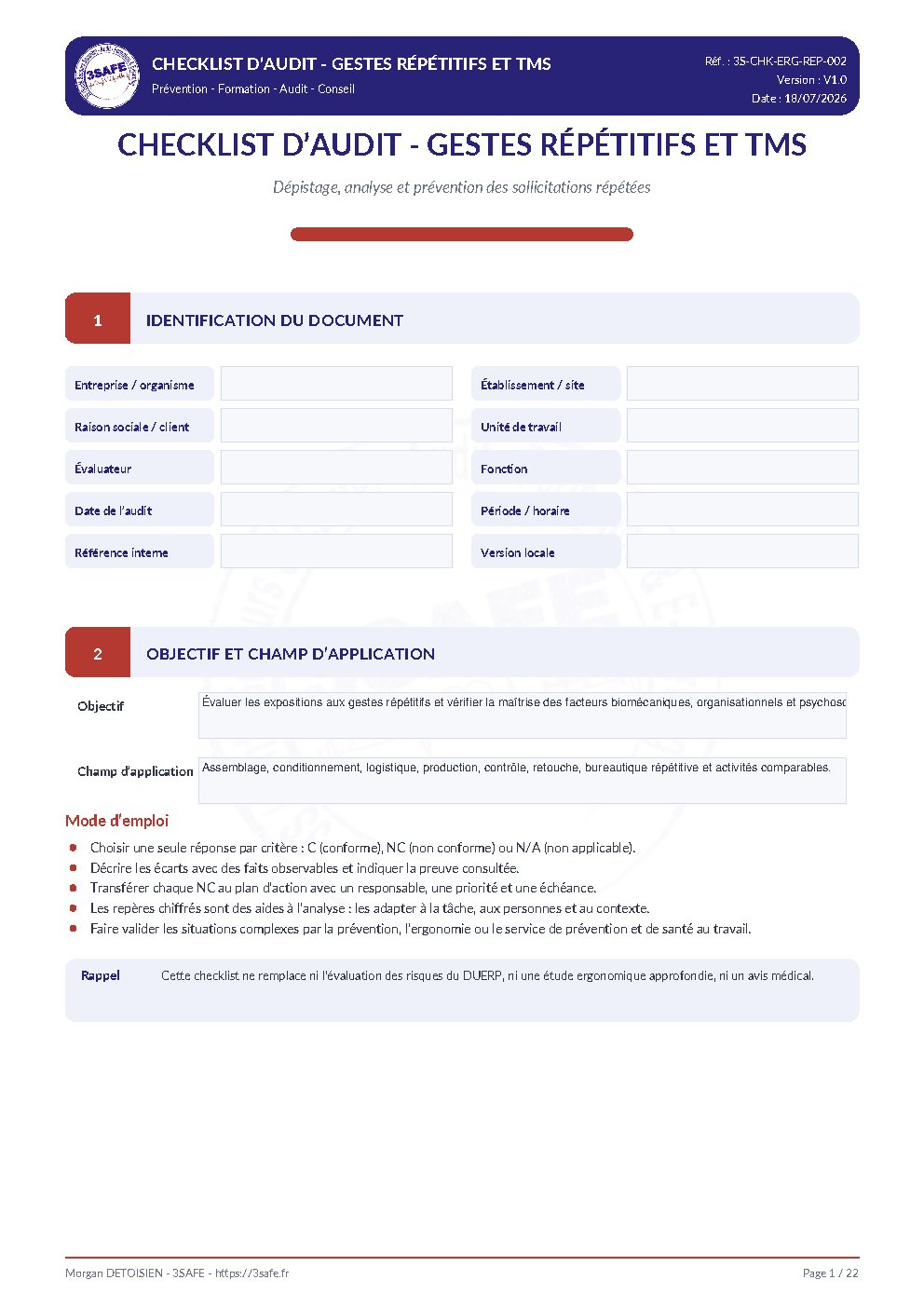 Aperçu de Checklist Audit Gestes Repetitifs TMS