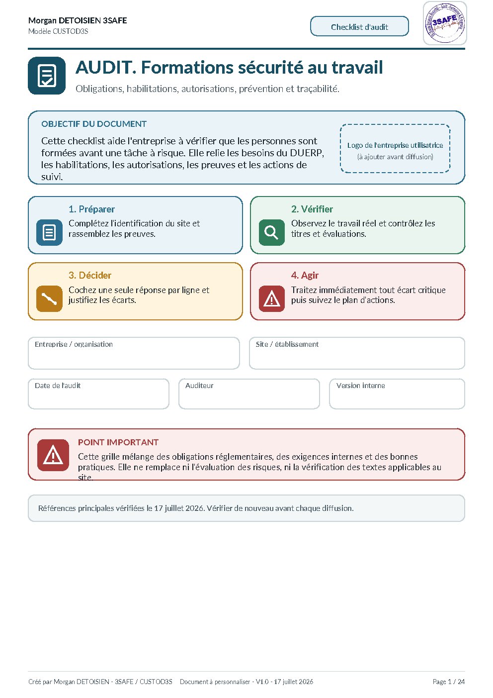 Aperçu de Checklist Audit Formations Sécurité
