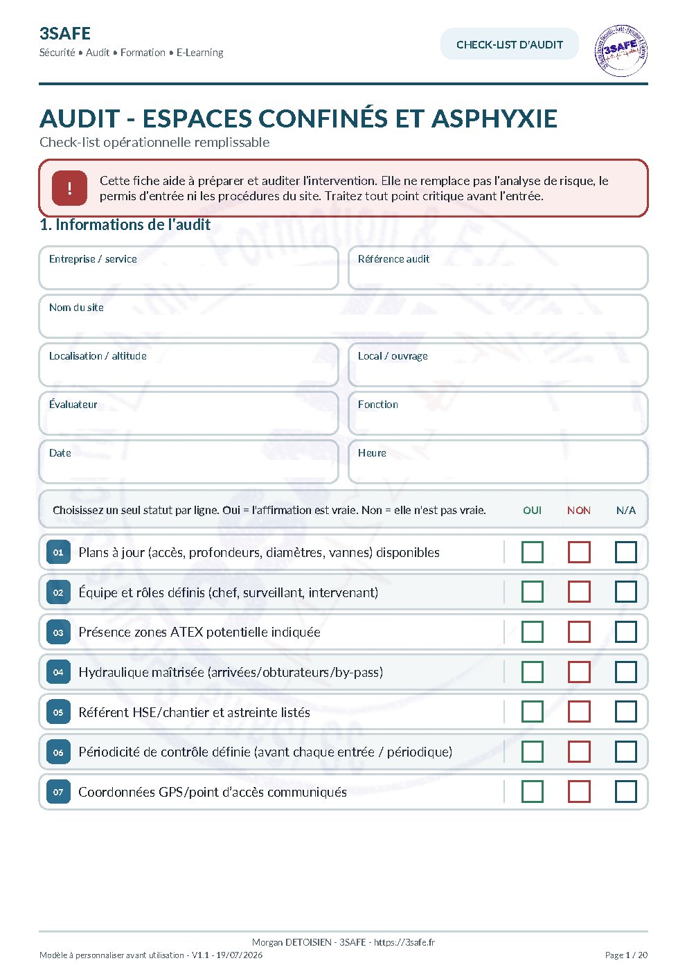 Aperçu de Checklist Audit Espaces Confines Asphyxie
