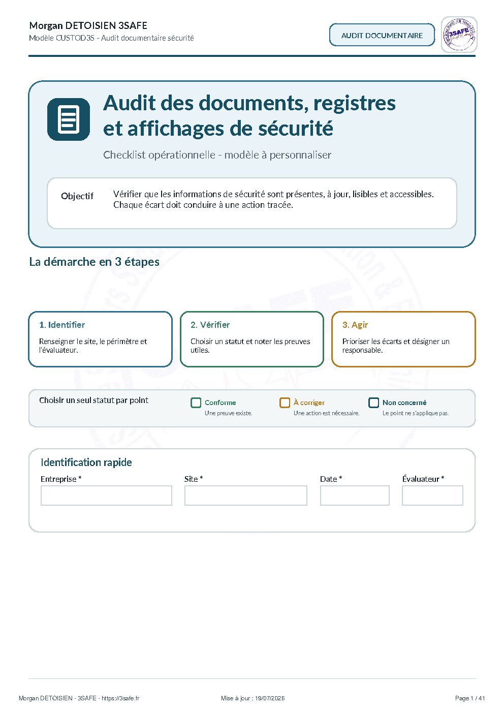 Aperçu de Checklist Audit Documents Sécurité Sans Verification Comprehension