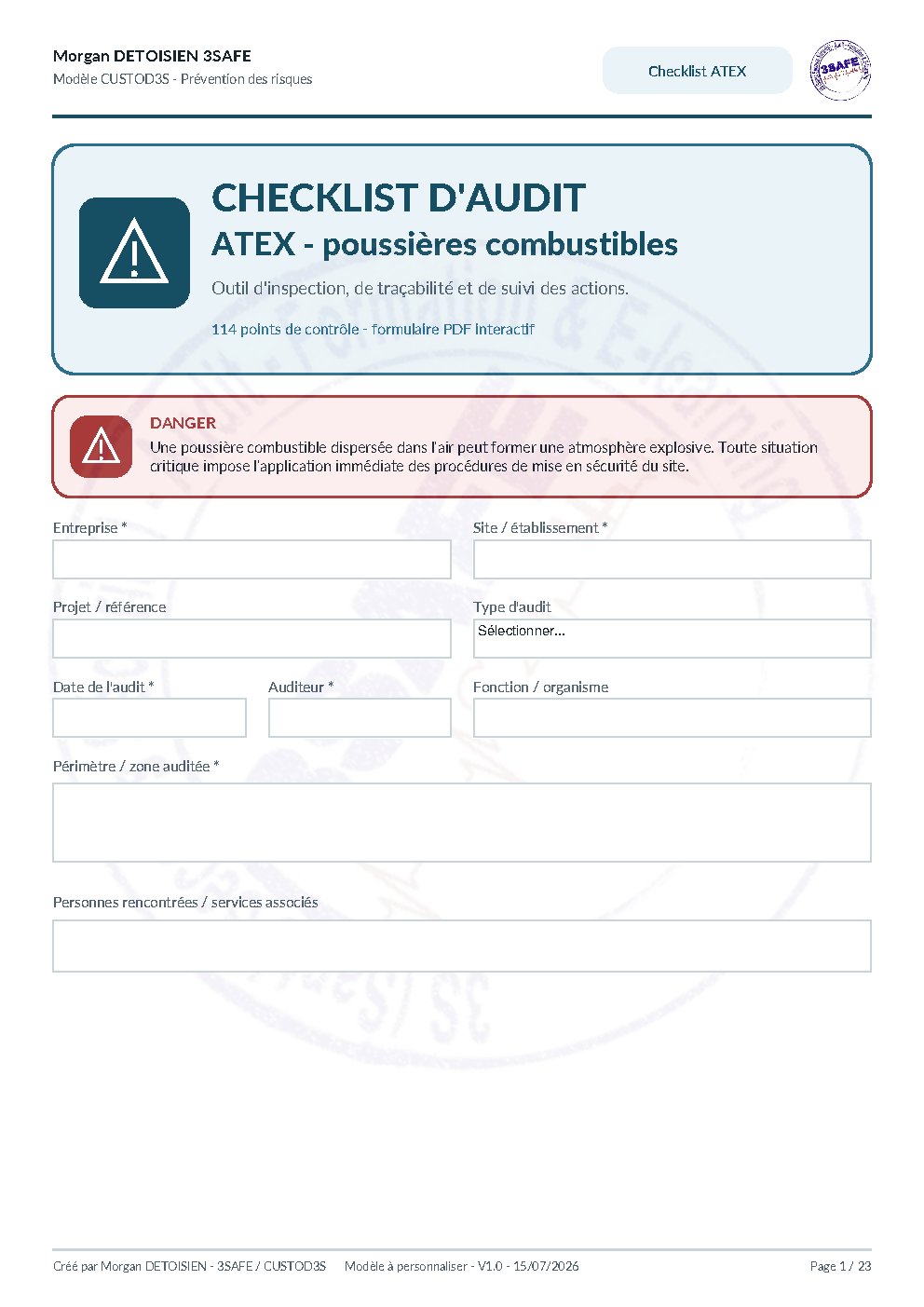 Aperçu de Checklist Audit ATEX Poussieres Combustibles