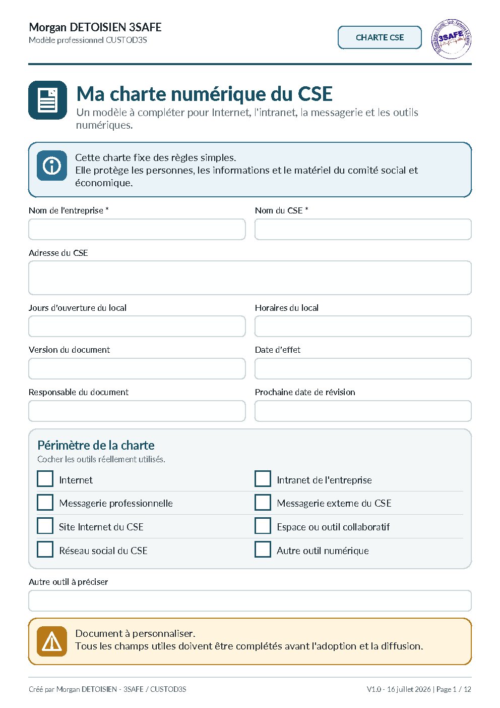 Aperçu de Charte CSE Internet Intranet FALC Formulaire
