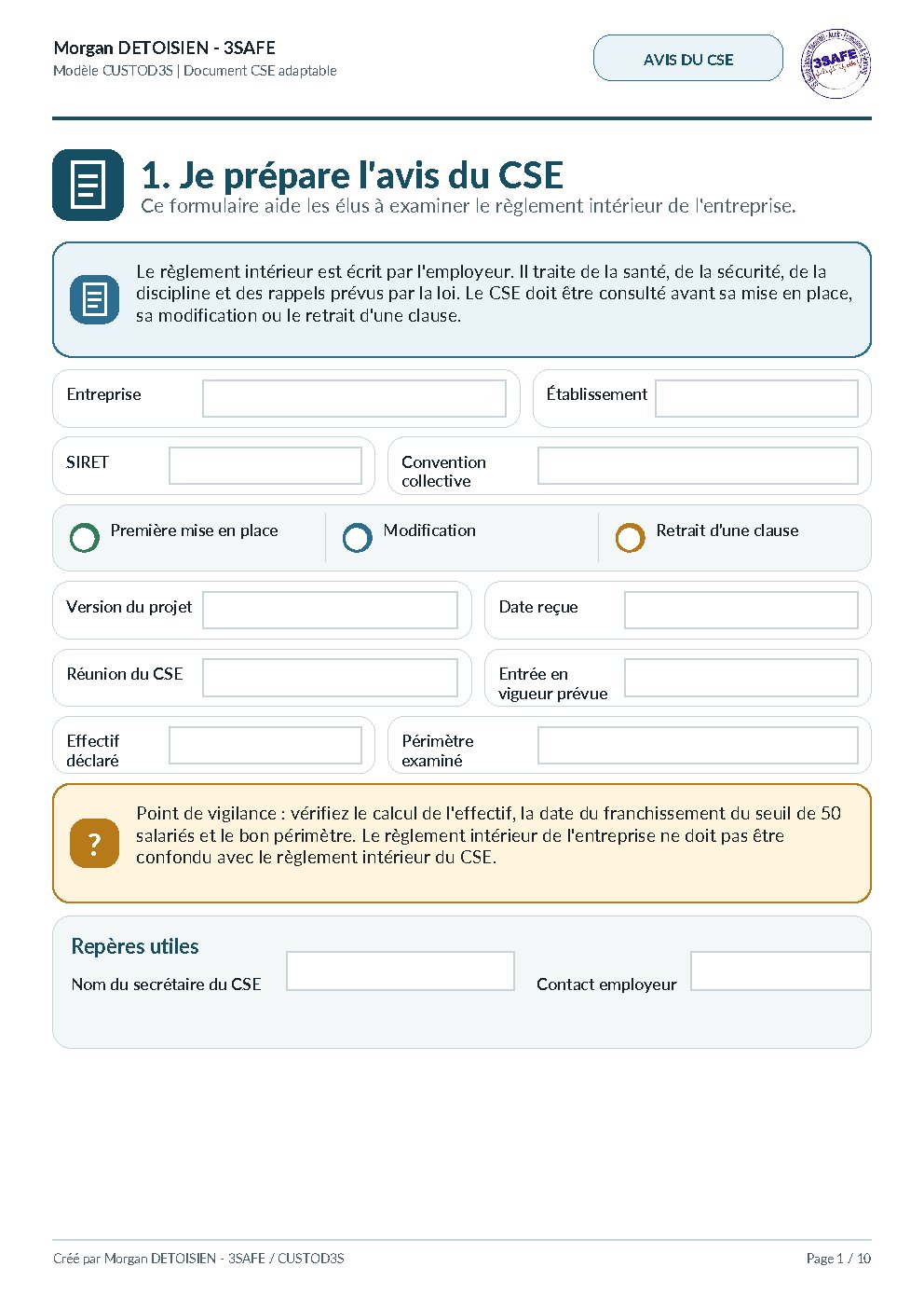 Aperçu de Avis CSE Reglement Interieur Interactif