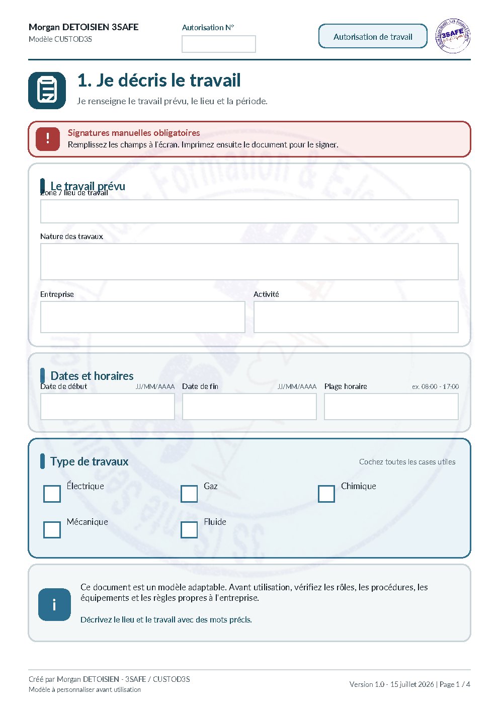 Aperçu de Autorisation de travail interactive