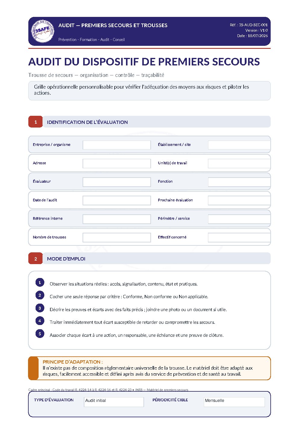 Aperçu de Audit Dispositif Premiers Secours Trousses