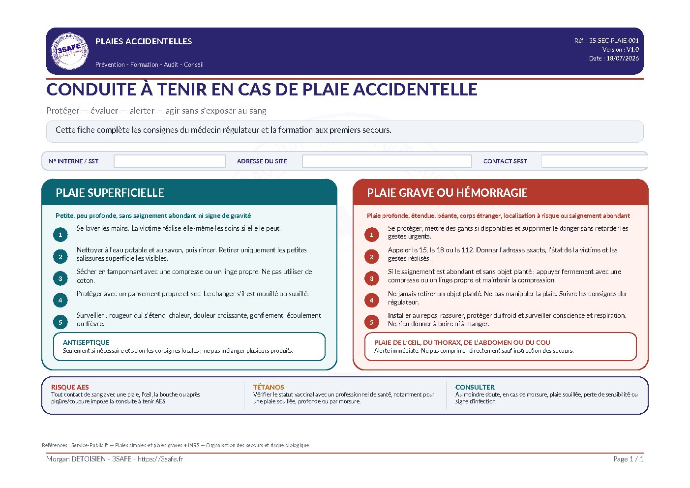 Aperçu de Affiche Plaies Accidentelles