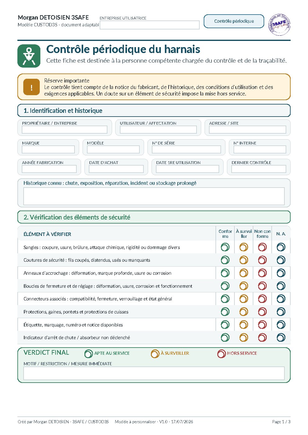 Aperçu de Contrôle Periodique Harnais